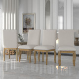 Trexm Set of 4 Dining Chairs Wood Upholstered Fabirc Dining Room Chairs with Nailhead (Natural Wood Wash) Wf291264Aae