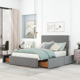 Full Size Upholstery Platform Bed with Four Drawers on Two Sides, Adjustable Headboard, Grey Wf291773Eaa