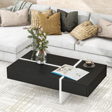 On-Trend Contemporary Rectangle Design Living Room Furniture, High Gloss Surface Cocktail Table, Center Table for Sofa or Upholstered Chairs, 45.2*25.5*13.7In, Black