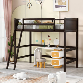 Solid Wood Twin Size Loft Bed with Ladder (Espresso) WF292330AAP
