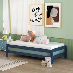 Solid Platform Bed Twin Size, 2 Twin Wood Bed Guest Bed Stackable Bed Blue WF292361AAC