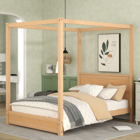 Full Size Canopy Platform Bed with Headboard and Support Legs, Natural