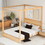 Queen Size Canopy Platform Bed with Headboard and Support Legs,Natural WF293230AAM