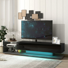 On-Trend TV Stand with Two Large Drawers, Modern High Gloss Entertainment Center for 75 inch TV, 16-Color RGB LED Color Changing Lights for Living Room, Black Wf293369Aab