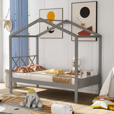Twin Size Wood House Bed with Storage Space, Gray WF294187AAE