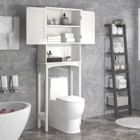 Over-The-Toilet Bathroom Cabinet with Shelf and Two Doors Space-Saving Storage, Easy to assemble, White WF294604AAK