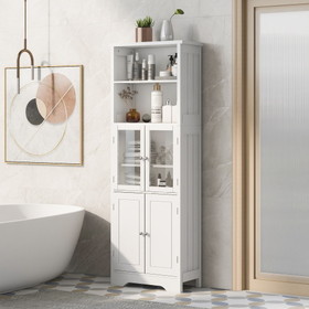 White Tall Storage Cabinet with Shelves and Doors for Bathroom, Kitchen and Living Room, MDF Board WF295070AAK