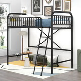 Twin Size Metal Loft Bed, No Box Spring Needed, Black (Old SKU:SM000222AAB) WF295284AAB