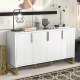 Trexm Sideboard with Four Doors, Metal Handles & Legs and Adjustable Shelves Kitchen Cabinet (White)