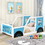 Twin Size Classic Car-Shaped Platform Bed with Wheels,Blue WF296353AAC
