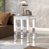 On-Trend Fashionable Glass Mirrored Side Table, Easy assembly End Table with Crystal Design and Adjustable Height Legs, Silver