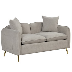 57.8" Velvet Upholstered Loveseat Sofa, Loveseat Couch with 2 Pillows Sofa with Golden Metal Legs for Small Spaces, Living Room, Apartment, Gray