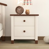 Wooden Nightstand with Two Drawers for Kids, End Table for Bedroom, Cream+Walnut