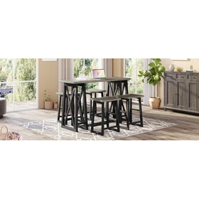 TOPMAX Rustic Counter Height 5-Piece Dining Set, Wood Console Table Set with 4 Stools for Small Places,Grey