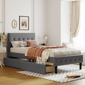 Twin Size Upholstered Platform Bed with 2 Drawers, Gray WF298240AAE