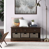 U_Style Homes Collection Wicker Storage Bench with 3 Drawers and 3 Woven Baskets
