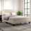 Modern Linen Curved Upholstered Platform Bed, Solid Wood Frame, Nailhead Trim, Beige (Queen) WF298928AAA