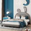 Full Size Upholstered Leather Platform Bed with Rabbit Ornament, Gray WF299139AAE