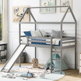 Twin Loft Bed with Slide, House Bed with Slide,Gray WF299309AAE
