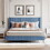 Queen Size Corduroy Platform Bed with Metal Legs, Blue WF300238AAC