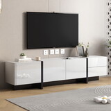 ON-TREND White & Black Contemporary Rectangle Design TV Stand, Unique Style TV Console Table for TVs Up to 80