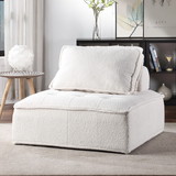Upholstered Seating Armless Accent Chair 41.3*41.3*32.8 inch Oversized Leisure Sofa Lounge Chair Lazy Sofa Barrel Chair for Living Room Corner Bedroom Office, Lambskin Sherpa, White