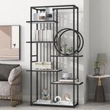 6 Tiers Home Office Bookcase Open Bookshelf with Black Metal Frame Storage Large Bookshelf Furniture, White WF301071AAK