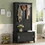 ON-TREND Multifunctional Hall Tree with Sliding Doors, Wooden Hallway Shoe Cabinet with Storage Bench and Shelves, Mudroom Coat Storage with Hanging Hooks for Entryways, Black WF301126AAB