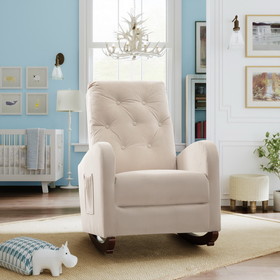 Baby Room High Back Rocking Chair Nursery Chair, Comfortable Rocker Fabric Padded Seat, High Back Armchair