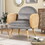 Amchair with Rattan Armrest and Metal Legs Upholstered Mid Century Modern Chairs for Living Room or Reading Room, Grey WF302632AAE