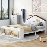 Full Size House Platform Bed with LED Lights and Storage, White WF302988AAK