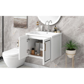 24" Wall Mounted Bathroom Vanity with Ceramic Basin, Two Shutter Doors, Solid Wood & MDF Board, White (One Package) WF303107AAK