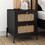 Modern Cannage Rattan Wood Closet 2-Drawer Side Table End Table Nightstand for Bedroom, Living Room, Entryway, Hallway, Black WF303222AAB