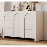 Style Six-Drawer Dresser Sideboard Cabinet Ample Storage Spaces for Living Room, Children's Room, Adult Room, Half High Gloss White