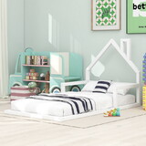 Twin Size Wood Floor Bed with House-shaped Headboard, White WF304145AAK