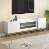 ON-TREND Sleek Design TV Stand with Fluted Glass, Contemporary Entertainment Center for TVs Up to 65