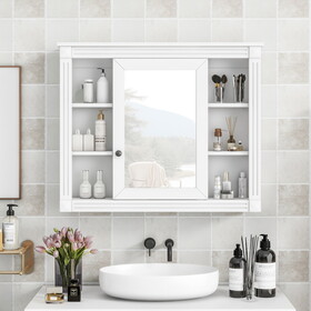 35" x 28" Wall Mounted Bathroom Storage Cabinet, Modern Bathroom Wall Cabinet with Mirror, Mirror Cabinet with 6 Open Shelves (Not Include Bathroom Vanity ) WF305081AAC