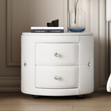 Elegant PU Nightstand with 2 Drawers and Crystal Handle,Fully assembled Except Legs&Handles,Storage Bedside Table - White WF305130AAK