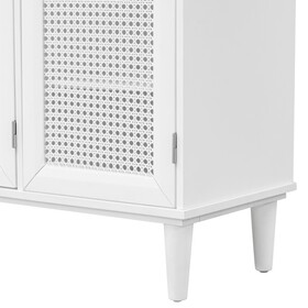 TREXM Large Storage Space Sideboard with Artificial Rattan Door and Unobtrusive Doorknob for Living Room and Entryway (White)