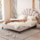 Full Size Upholstered Platform Bed with Flower Pattern Velvet Headboard, Beige WF305290AAA