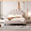 Full Size Upholstered Platform Bed with Flower Pattern Velvet Headboard, Beige WF305290AAA