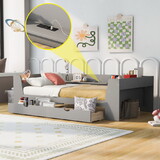 Twin Size Daybed with Shelves, Drawers and Built-In Charging Station, Gray WF306024AAE