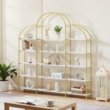 74.8 inch 5 Tiers Office Bookcase Bookshelf, Display Shelf with Round Top, x Bar Gold Frame WF306847AAG