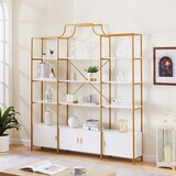 78 inch 4 Tiers Home Office Bookcase Bookshelf, Storage Cabinet Display Shelf, x Bar Gold Frame WF306848AAG