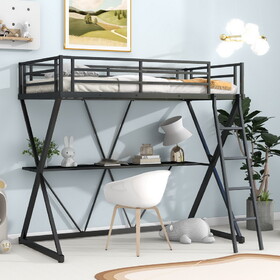 Twin Size Loft Bed with Desk, Ladder and Full-Length Guardrails, X-Shaped Frame, Black(Old SKU: MF297073AAB) WF306851AAB