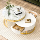 Modern Round Nesting Coffee Table with Drawers in White WF307201AAK