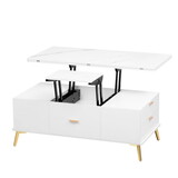 Modern Lift Top Coffee Table Multi Functional Table with Drawers in White WF307471AAG