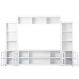 ON-TREND Minimalism Style Entertainment Wall Unit with Bridge, Modern TV Console Table for TVs Up to 70