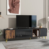 ON-TREND Stylish TV Stand with Golden Metal Handles&Legs, Two-tone Media Console for TVs Up to 80