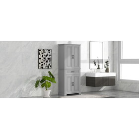 Bathroom Storage Cabinet with Doors and Drawer, Multiple Storage Space, Adjustable Shelf, Grey WF308204AAE